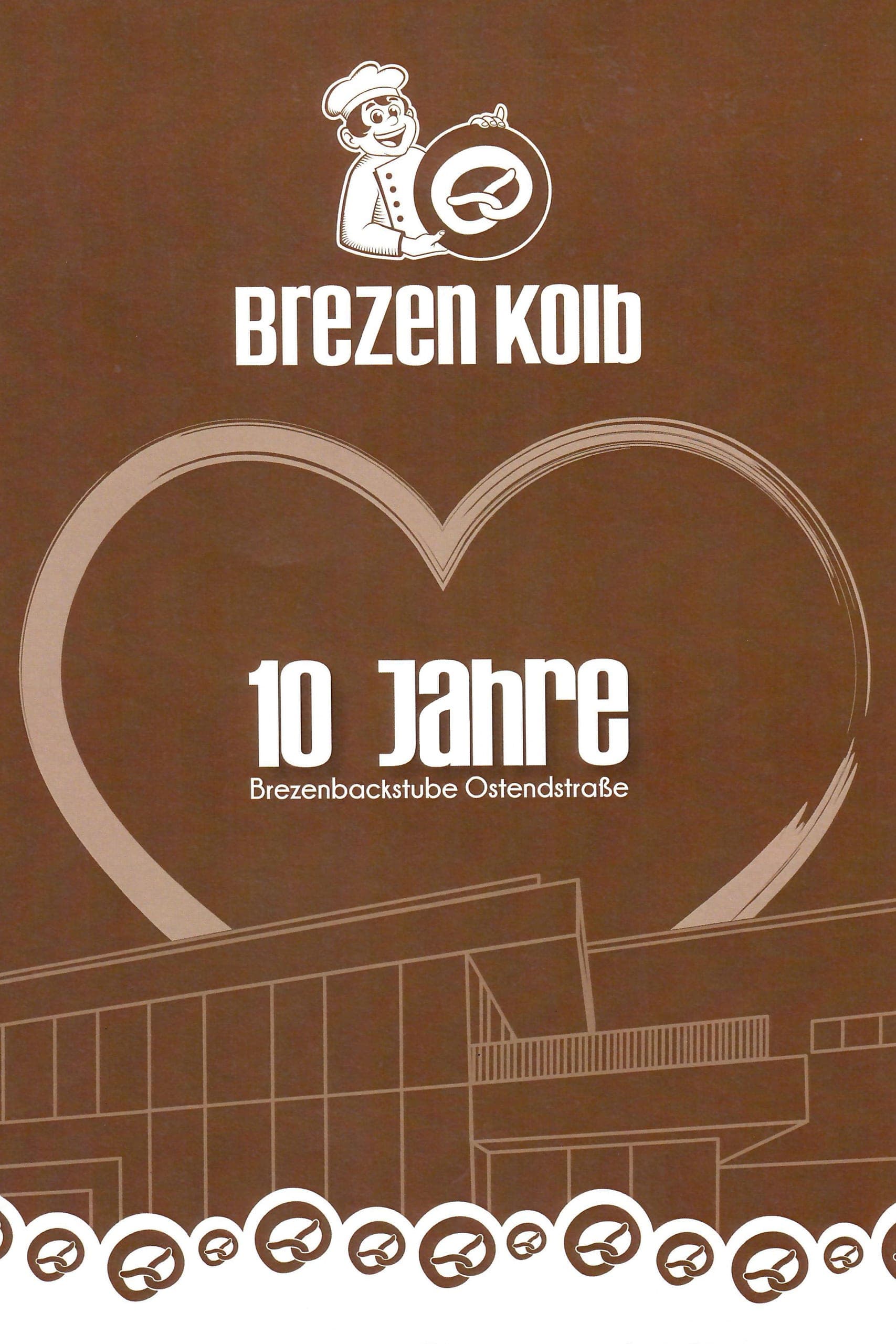 Cover of a Brezen Kolb anniversary brochure with a line drawing of the building