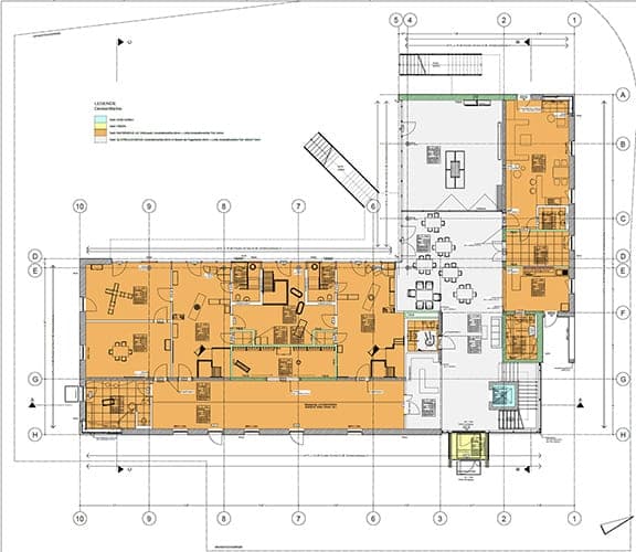 Floor plan of the nursery in Zerzabelshof with colour-coded group rooms, dining area and ancillary rooms
