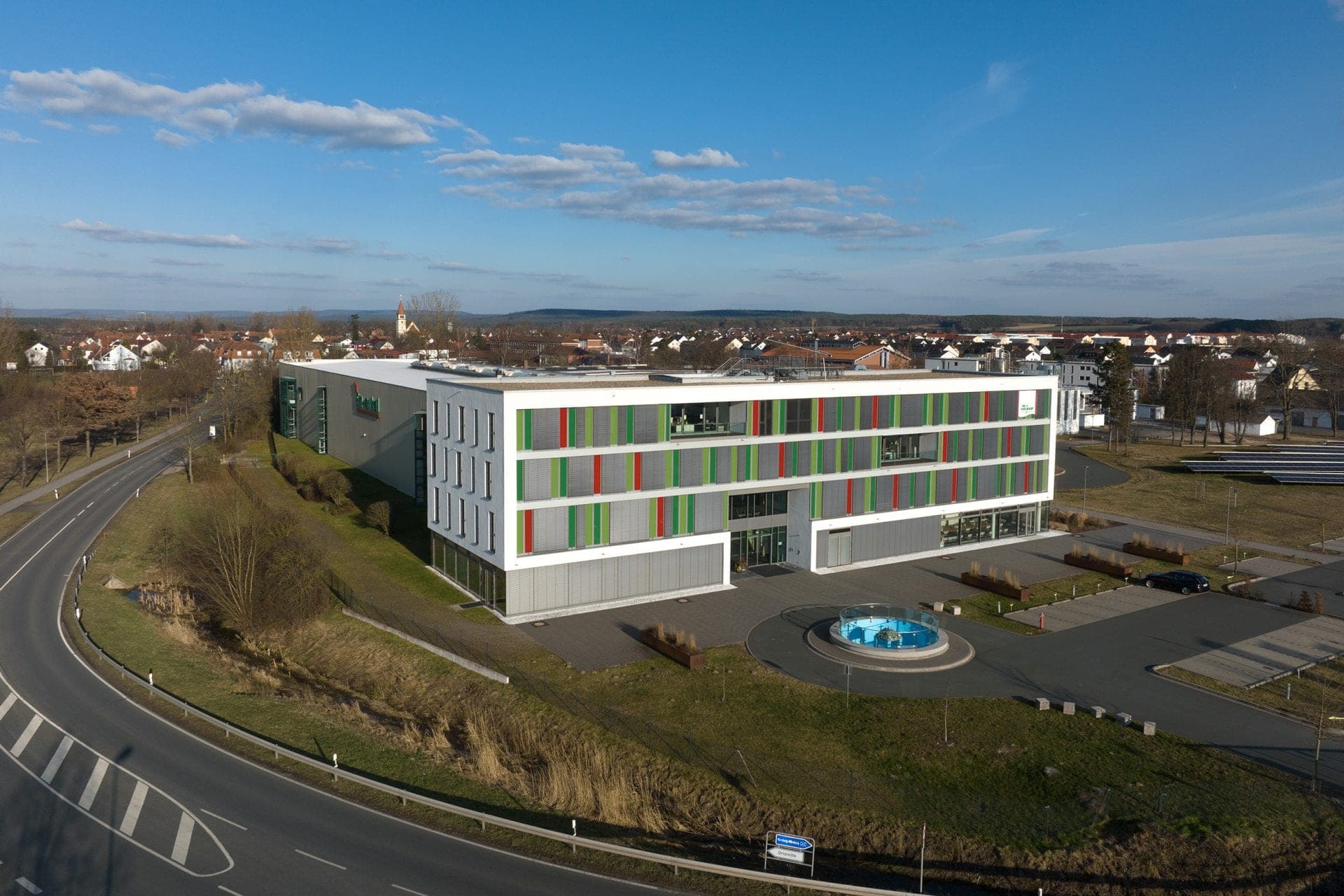 Confectionery production and administration for Dr. C. Soldan in Adelsdorf near Nuremberg, aerial view