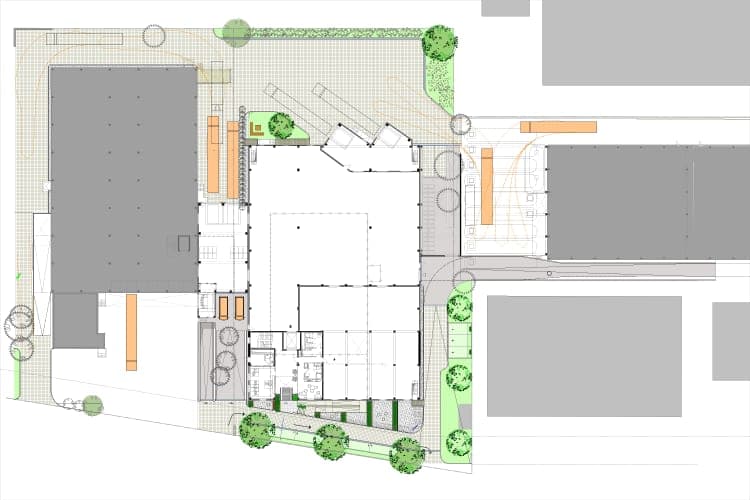Lageplan des Büro- und Logistikneubaus mit Zufahrten, Stellplätzen und Nachbarbebauung