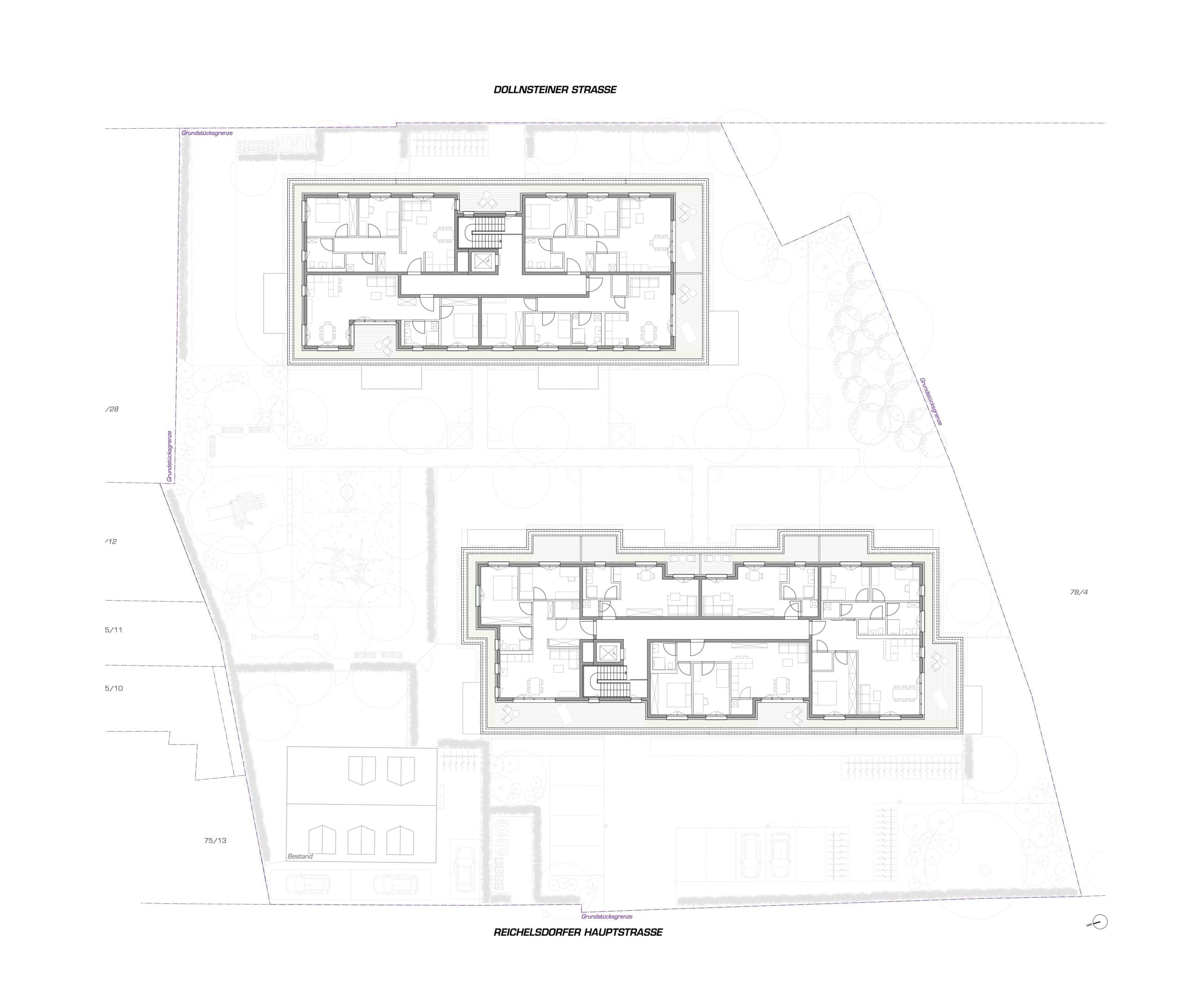 Grundriss des Staffelgeschosses beider Häuser zwischen Dollnsteiner Straße und Reichelsdorfer Hauptstraße