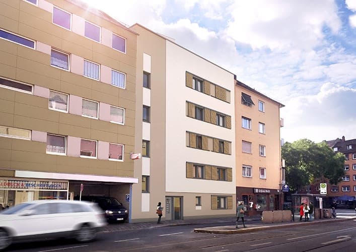 Student residence on Landgrabenstraße in Nuremberg, visualisation of the street façade filling the gap site